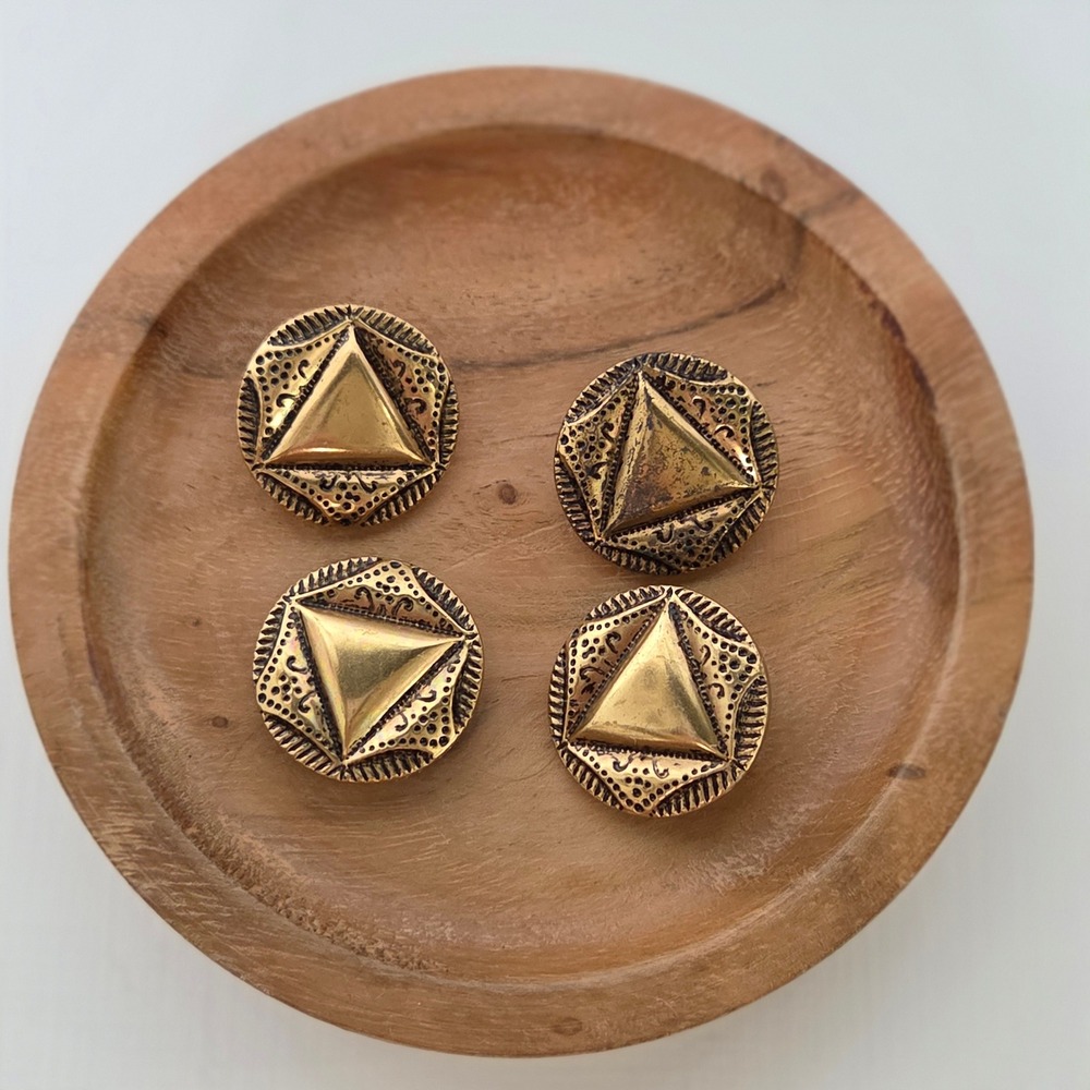 Vintage Shank Buttons Gold Triangle Textured Geometric Lot of 4
